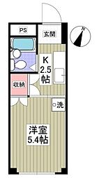 ドミール中島 1階ワンルームの間取り