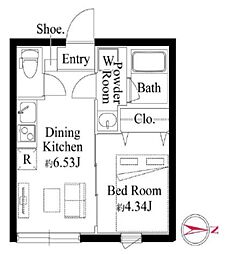 ファーヴァルハネダ ウエスト 地下1階1DKの間取り