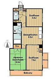 シャトルブラウンＡ 2階3DKの間取り