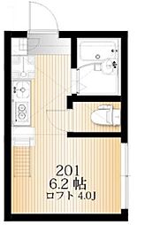 京急空港線 穴守稲荷駅 徒歩5分の賃貸アパート 2階ワンルームの間取り
