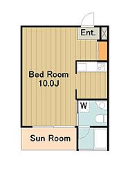 ガーデンズフラット 3階1Kの間取り