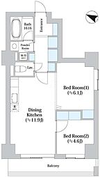 アーバンシティ音羽 4階2LDKの間取り