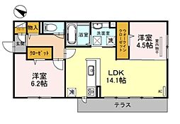 ラディアコート 3階2LDKの間取り