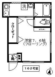 ウッドハウス彩 1階1Kの間取り
