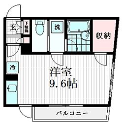 ハックベリー 2階ワンルームの間取り