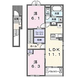 パーク・ヒルズ利根伍番館 2LDKの間取図画像