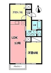 JR横浜線 淵野辺駅 徒歩10分の賃貸アパート 2階2LDKの間取り
