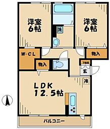 ラ・テール　ドゥ 1階2LDKの間取り