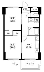 サンセゾン1 2DKの間取図画像