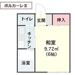 ポルカーレII 2階1Kの間取り