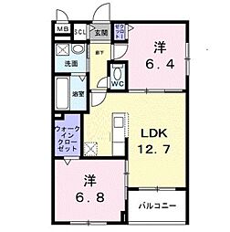 アーバンコート堀川西 3階2LDKの間取り
