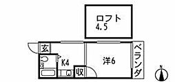 樟コーポ 2階1Kの間取り