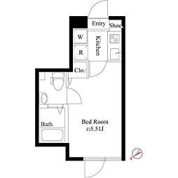 ブランノワール一之江 3階1Kの間取り
