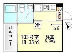 Valle Feliz雑色 1Kの間取図画像