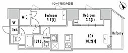 グランパセオ蔵前2 8階2LDKの間取り