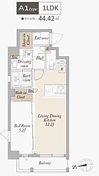 アジールコート武蔵新田 2階1LDKの間取り