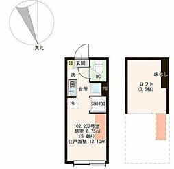 ハーモニーテラス上中里 2階ワンルームの間取り