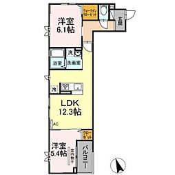 アンジュール徳丸B 2LDKの間取図画像