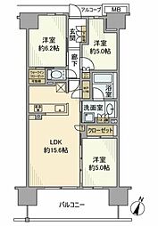 オハナ 柏たなかパークフロント 11階3LDKの間取り