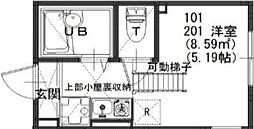 プライムテラス登戸B棟 2階ワンルームの間取り