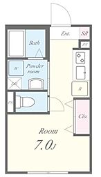 コルビジェIV 2階ワンルームの間取り