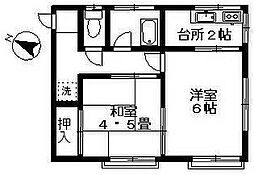 テラス西調布 2階2Kの間取り