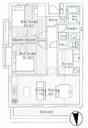 LANAI GRACE KUNITACHI 2階2LDKの間取り