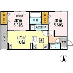 ベルメゾンVII 1階2LDKの間取り