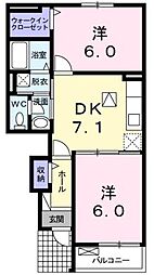 グランヒル2 2DKの間取図画像