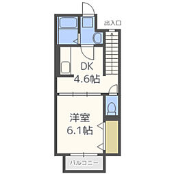セピアコートＩＩ　Ｂ 2階1DKの間取り
