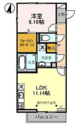 ル・ブラン立花 2階1LDKの間取り