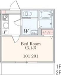 アザーレ・パッシオ新百合ヶ丘B 2階1Kの間取り