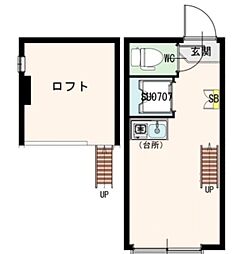 ラルーチェ 2階ワンルームの間取り