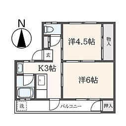 エンゼルハイム常盤台2号棟 2Kの間取図画像
