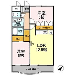 レジデンス山崎 3階2LDKの間取り