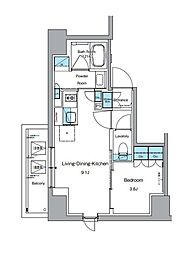 都営大江戸線 新御徒町駅 徒歩5分の賃貸マンション 14階1LDKの間取り