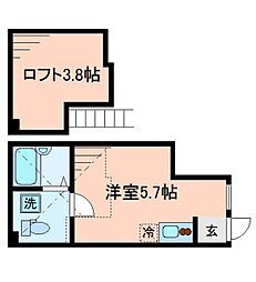 東急池上線 蓮沼駅 徒歩2分の賃貸アパート 1階ワンルームの間取り