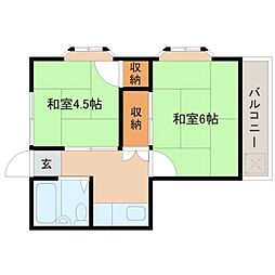 第1奥住コーポ 2階2Kの間取り