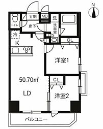 ハーモニーレジデンスグローバルキャピタル 14階2LDKの間取り