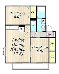 ボナールハウスI 2階2LDKの間取り