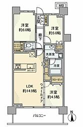 プラウドシティ国立 3LDKの間取図画像