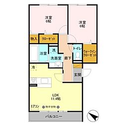 セジュールＺＥＮ III　Ｂ 2階2LDKの間取り