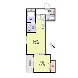 フラッツ六地蔵 3階1LDKの間取り