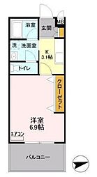 ニューウィンベル 1Kの間取図画像