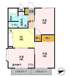 ツインスターI 2階3DKの間取り