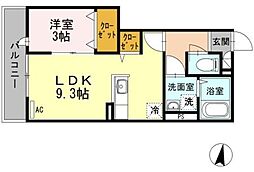 ジーヴォ ソレイユ 2階1LDKの間取り