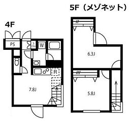 リーガランド恵比寿 4階2LDKの間取り
