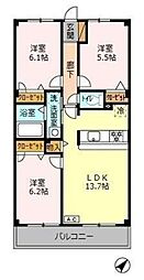 ベルサンモール 1階3LDKの間取り