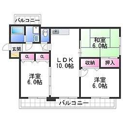 メゾンクロダ壱番館 2階3LDKの間取り