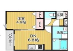 阪急伊丹線 稲野駅 徒歩6分の賃貸アパート 3階1DKの間取り